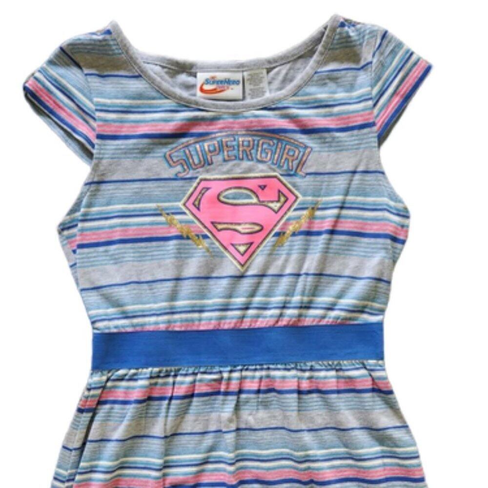 DC Supergirl Superheroes Girls High-Low Striped Graphic Maxi Dress Size L